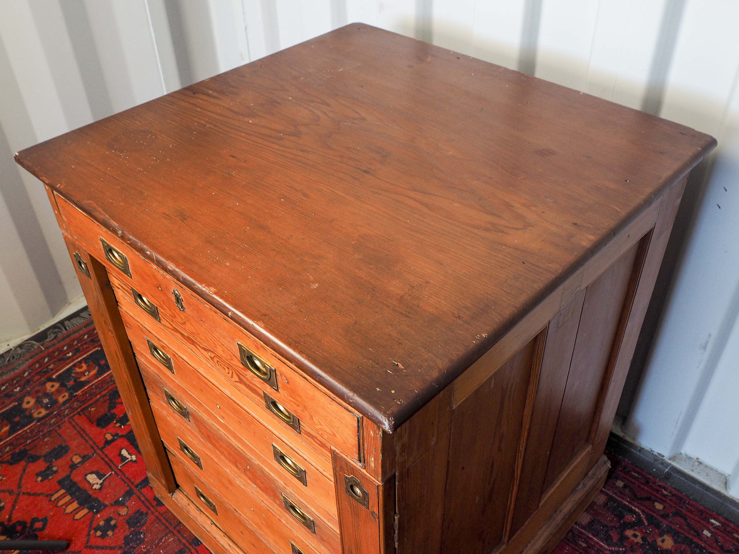 Vintage Antique Pitch Pine Haberdashery Wellington Style Chest with Graduated Drawers