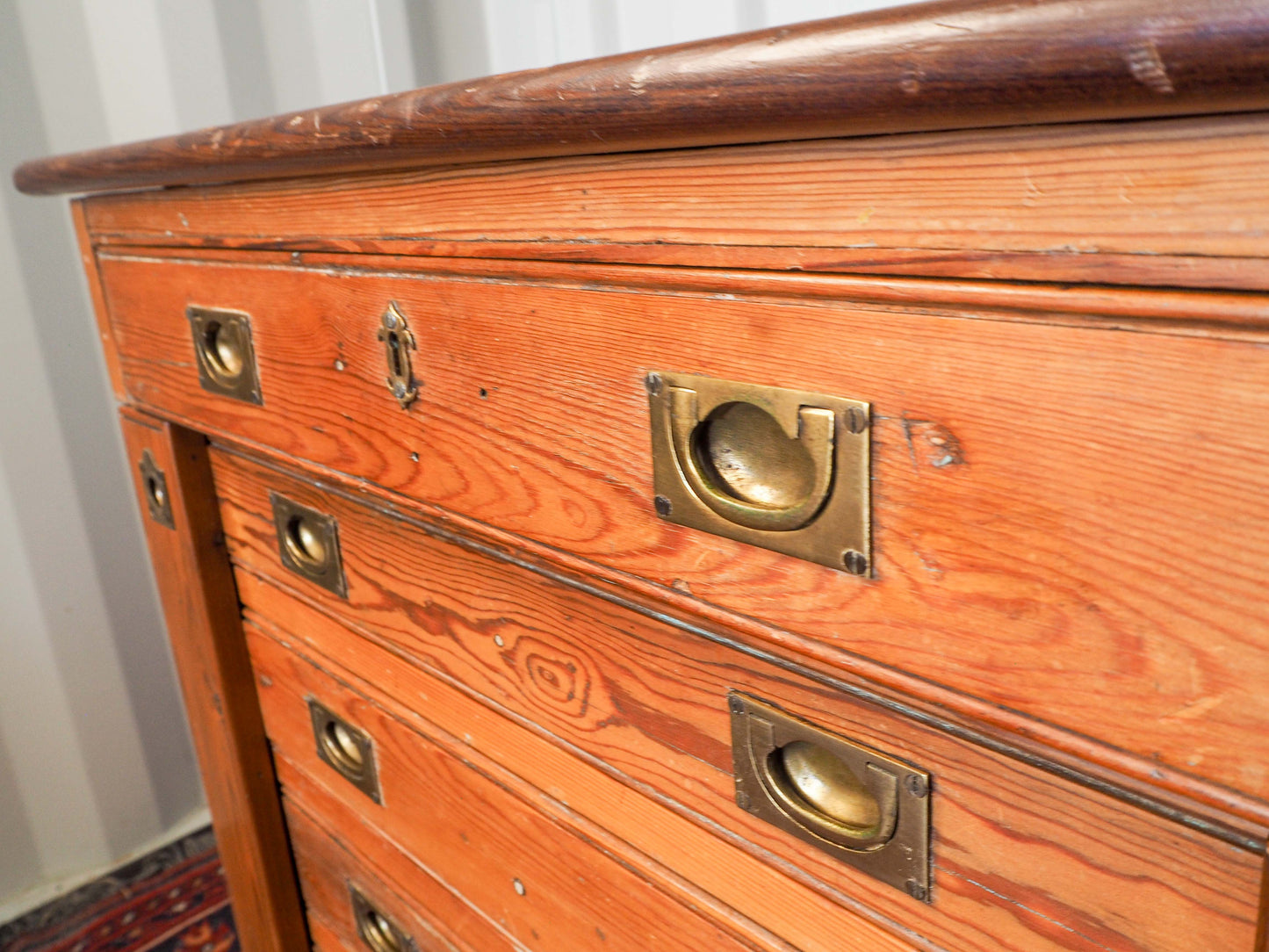 Vintage Antique Pitch Pine Haberdashery Wellington Style Chest with Graduated Drawers