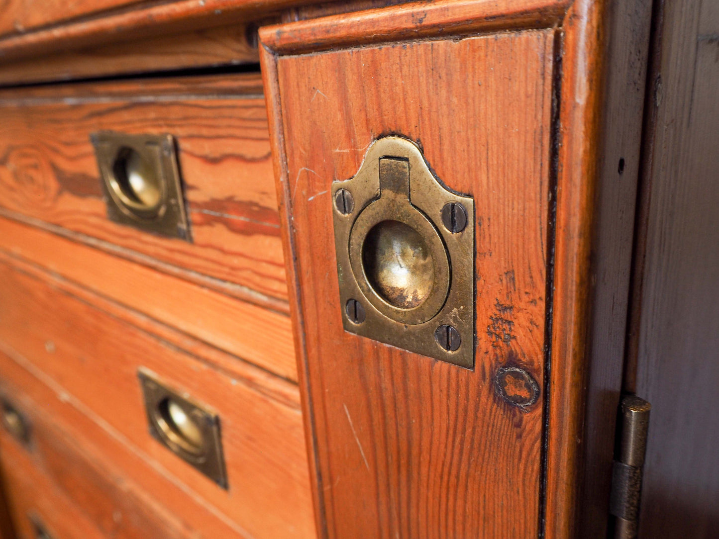 Vintage Antique Pitch Pine Haberdashery Wellington Style Chest with Graduated Drawers