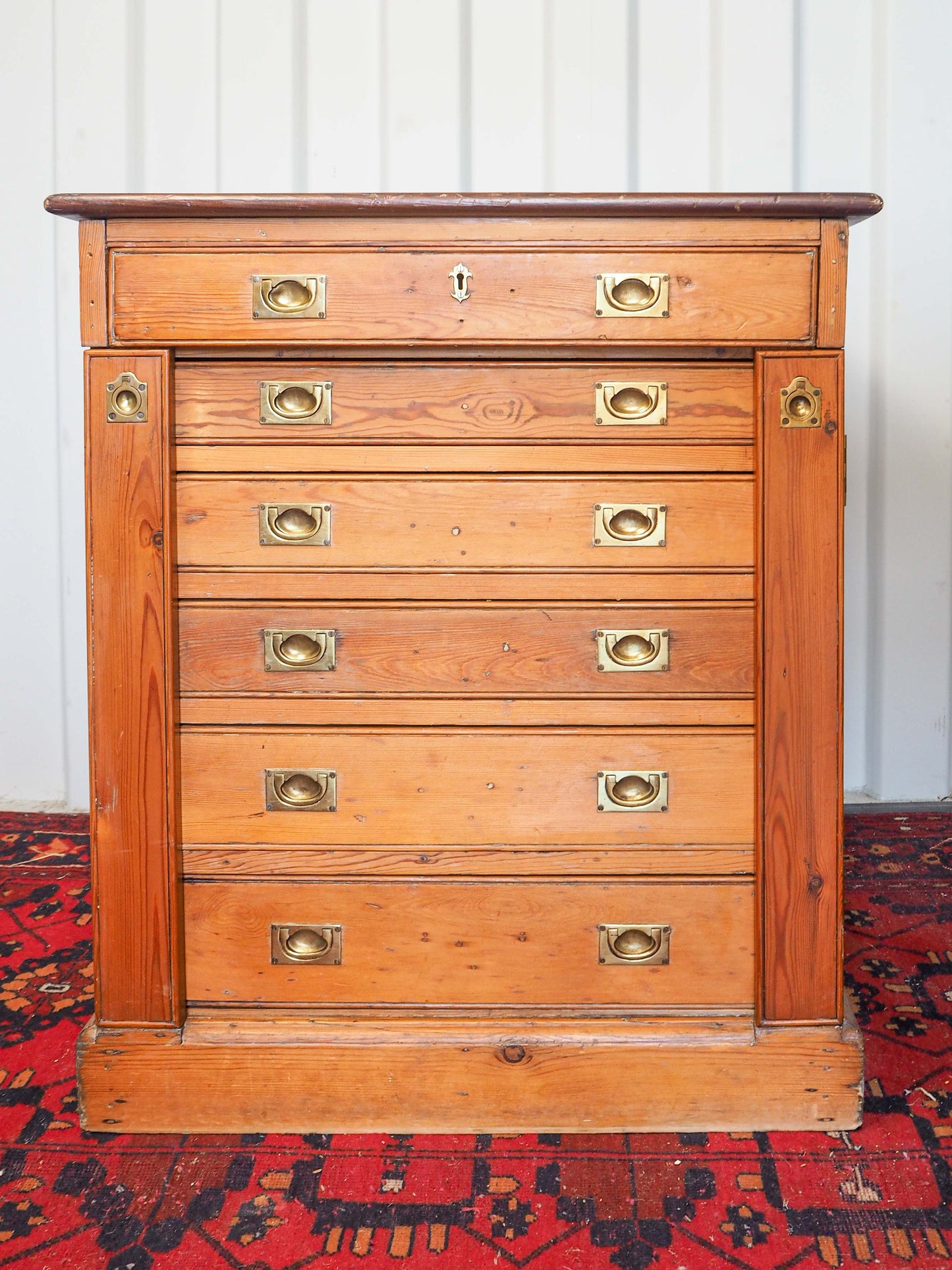Vintage Antique Pitch Pine Haberdashery Wellington Style Chest with Graduated Drawers