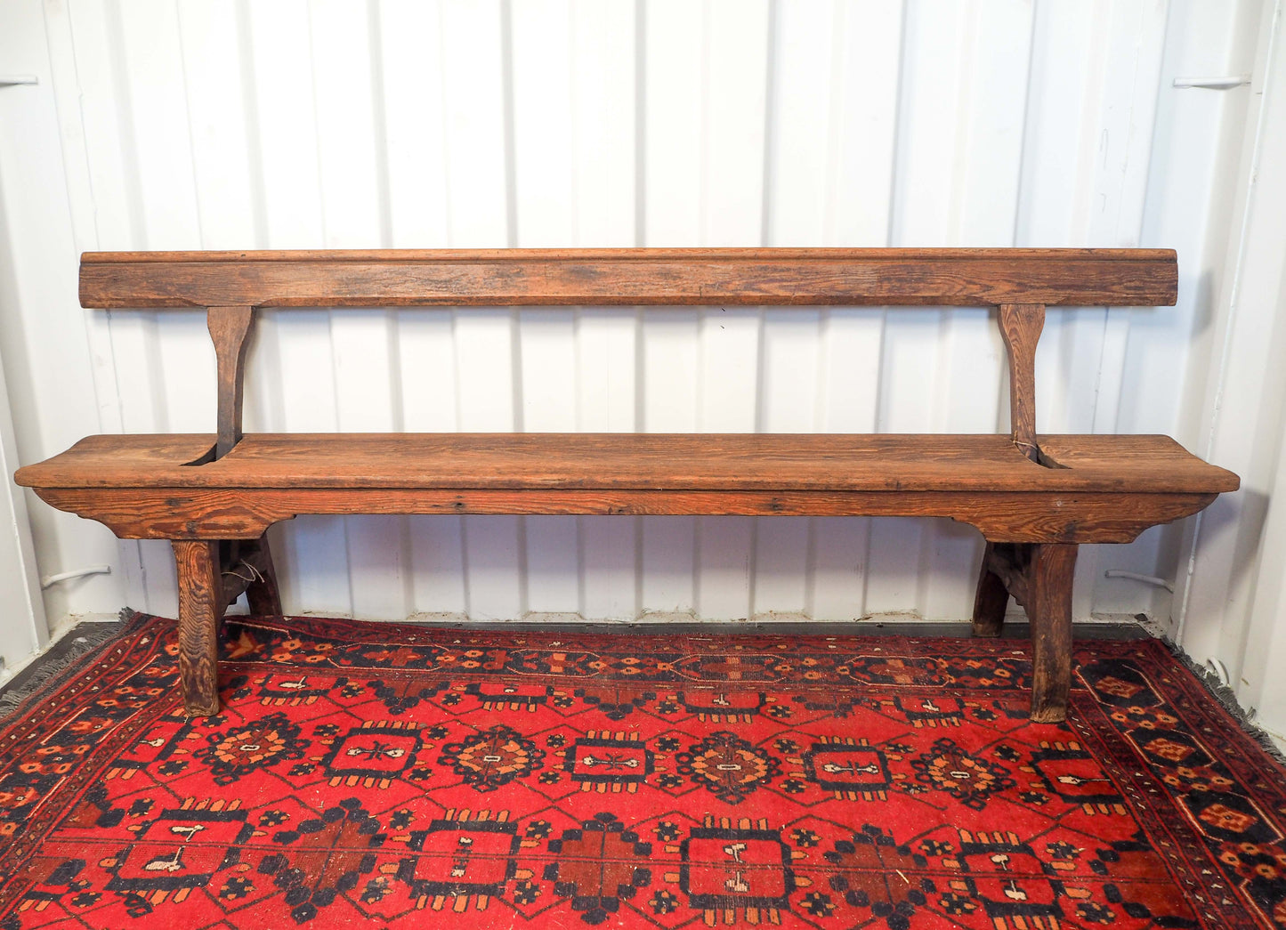 Antique 19th Century Original Pine Railway Bench Reversible Backrest