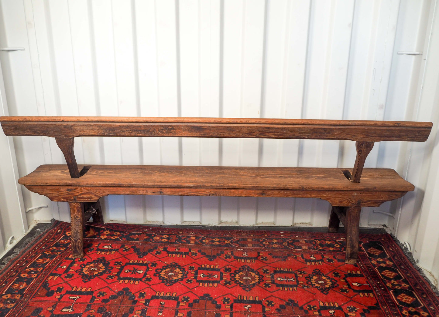Antique 19th Century Original Pine Railway Bench Reversible Backrest