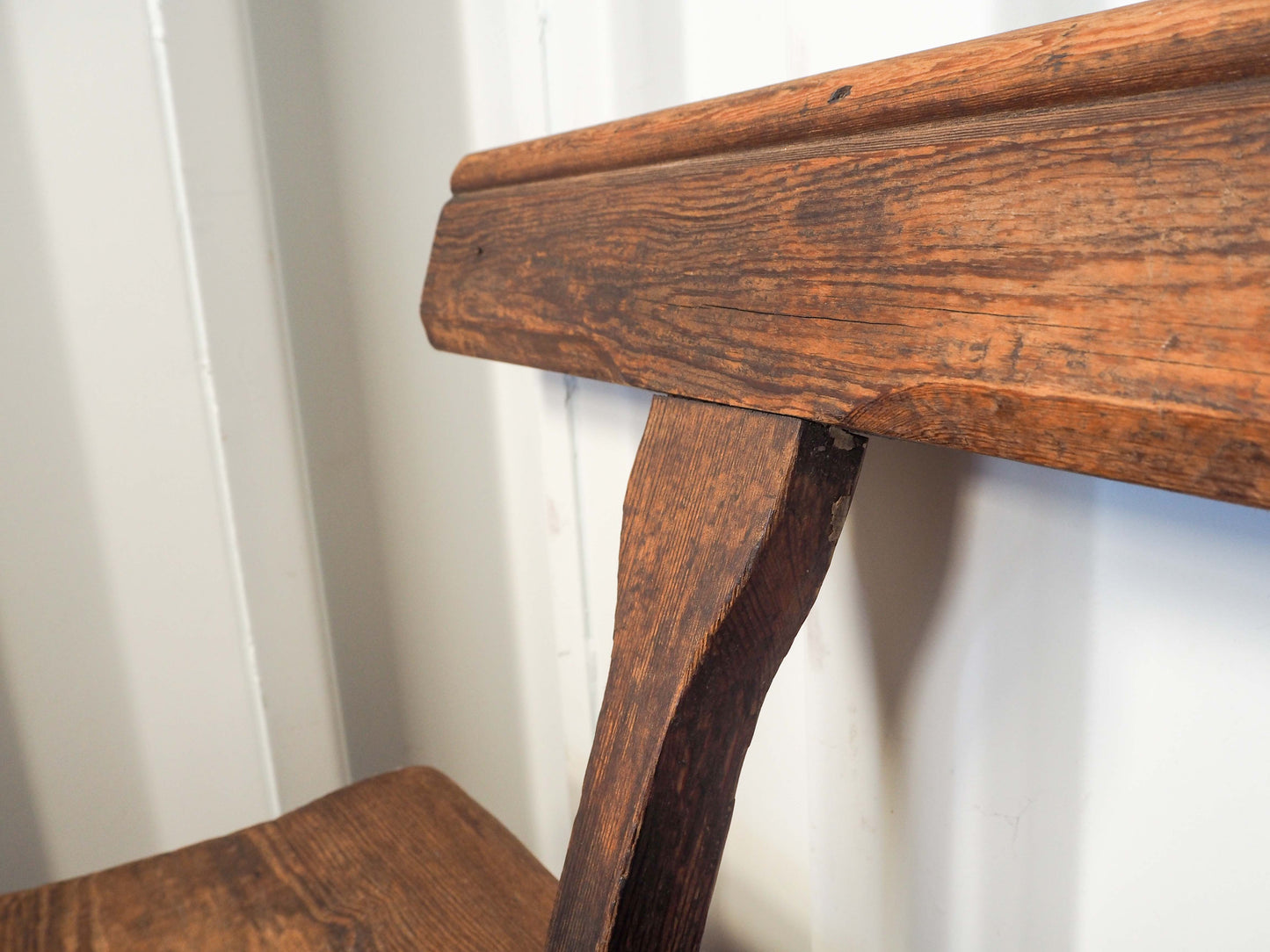 Antique 19th Century Original Pine Railway Bench Reversible Backrest