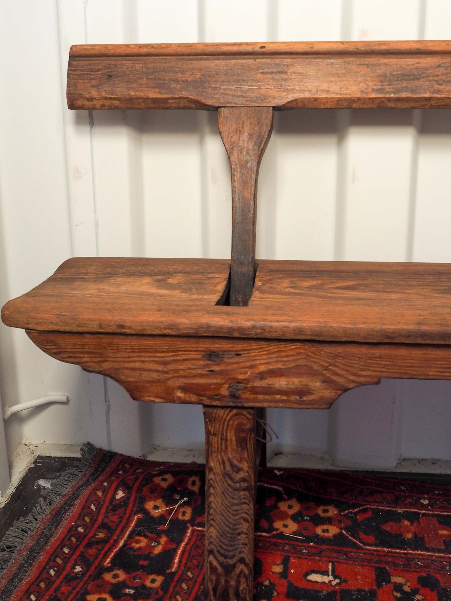 Antique 19th Century Original Pine Railway Bench Reversible Backrest