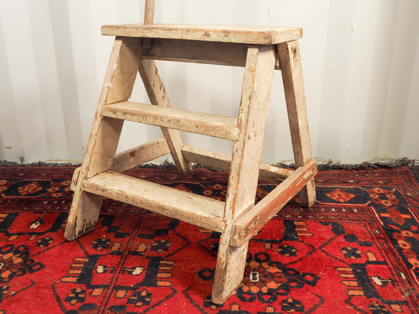 Vintage Antique Wooden Rustic French Pantry Painted Step / Stepladder