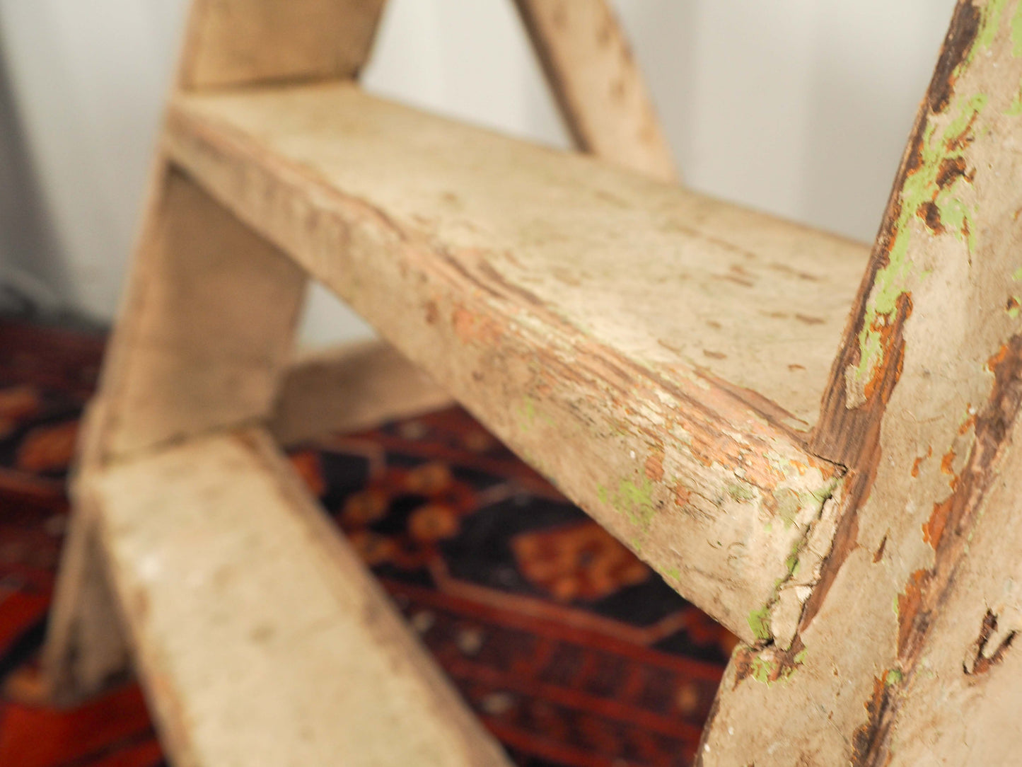 Vintage Antique Wooden Rustic French Pantry Painted Step / Stepladder