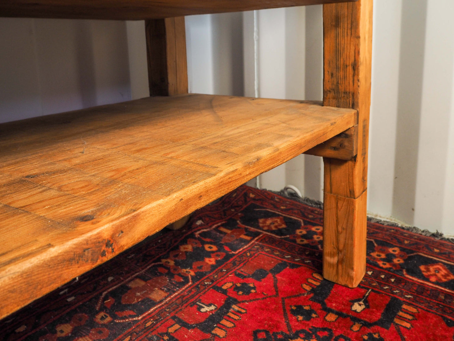 Antique Vintage Large Dutch Industrial Pine Wooden Kitchen Table Worktop / Island / Work Bench with Drawers