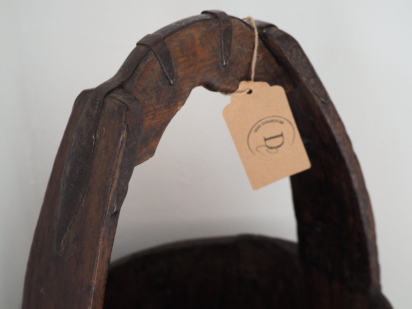 Vintage Antique Large Wooden Well Bucket with Handle