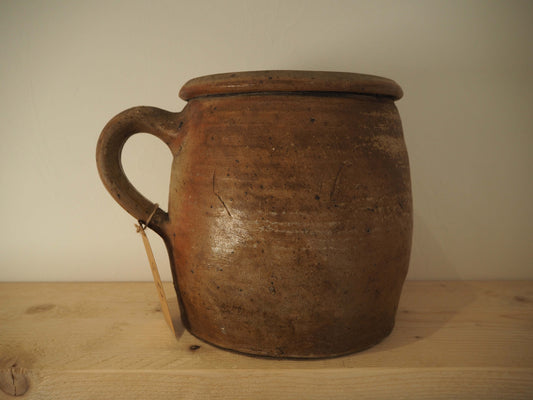Vintage Antique Rustic French Handmade Confit Pot With Handle / Kitchen Storage Jar