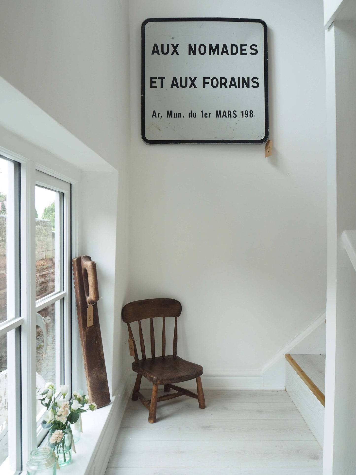 Vintage Antique Old French Metal Road Sign / Black & White Text / Large Wall Art