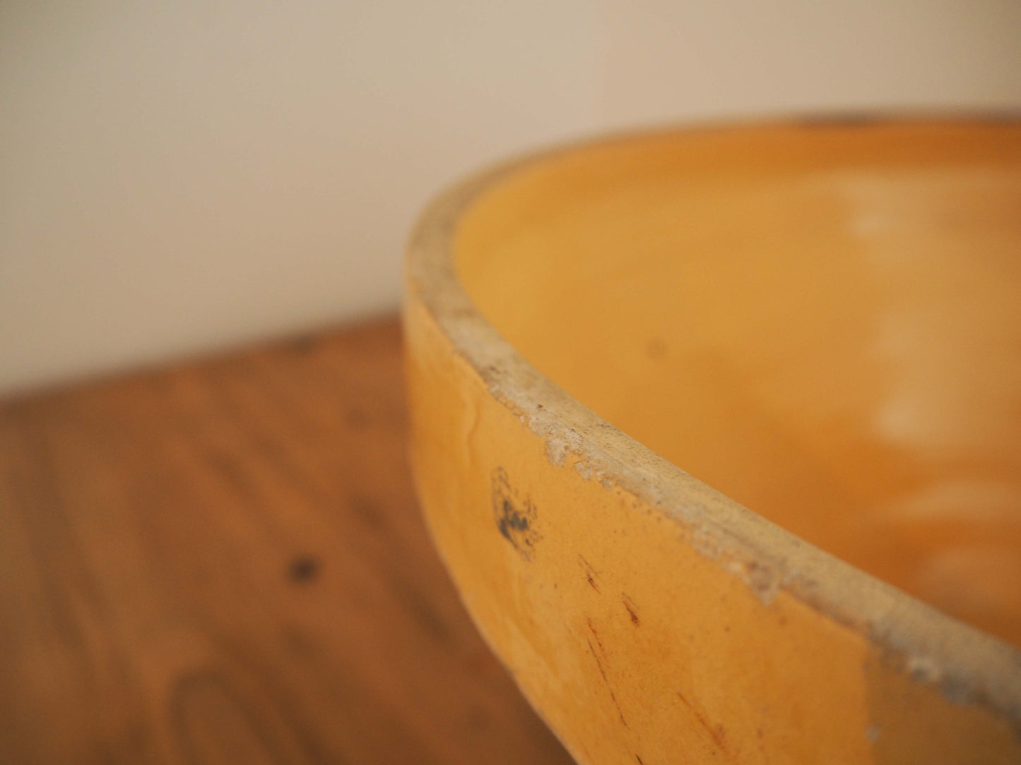 Vintage Antique Original Yellow Glazed French Terracotta Dairy Bowl