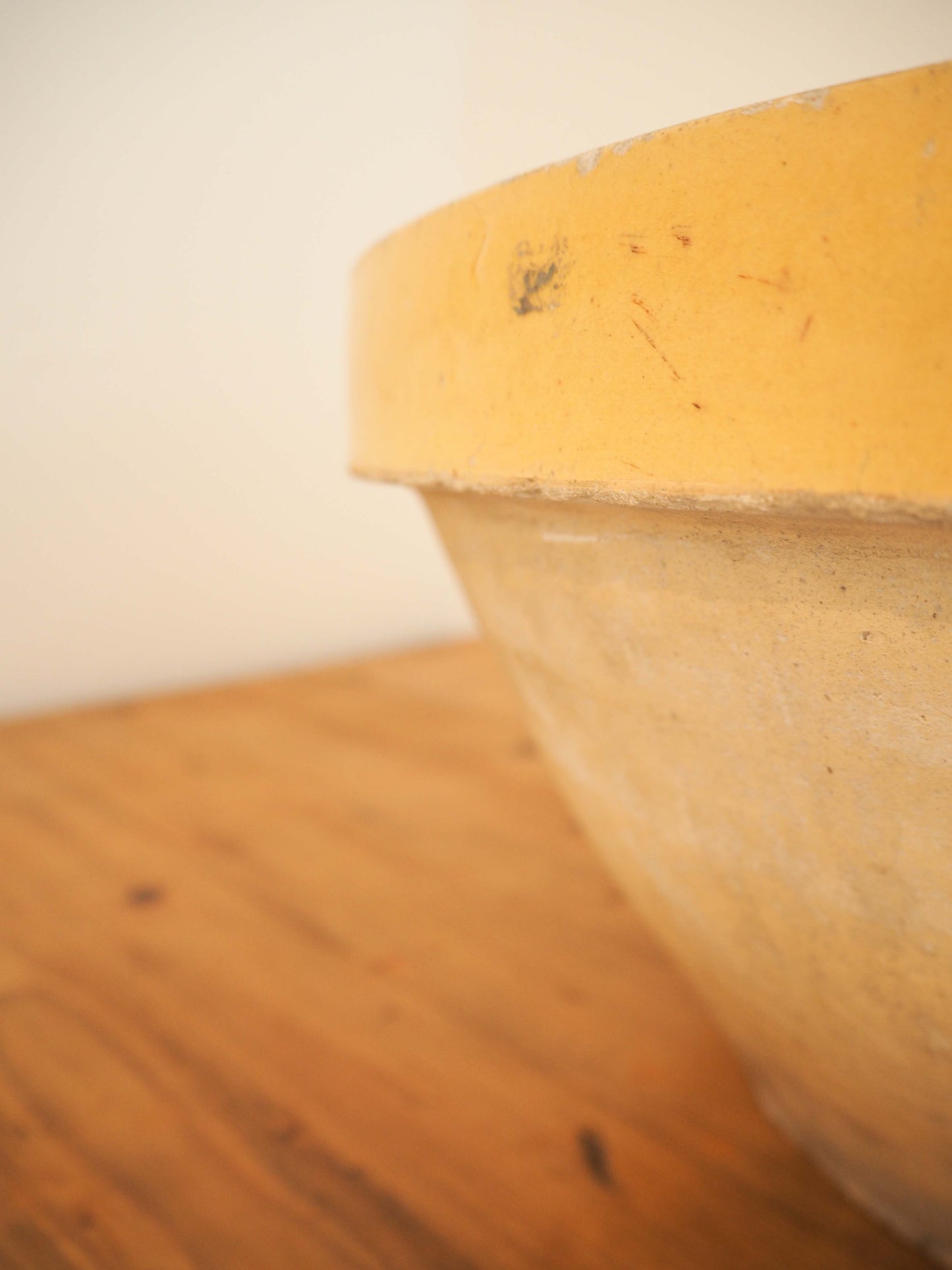 Vintage Antique Original Yellow Glazed French Terracotta Dairy Bowl