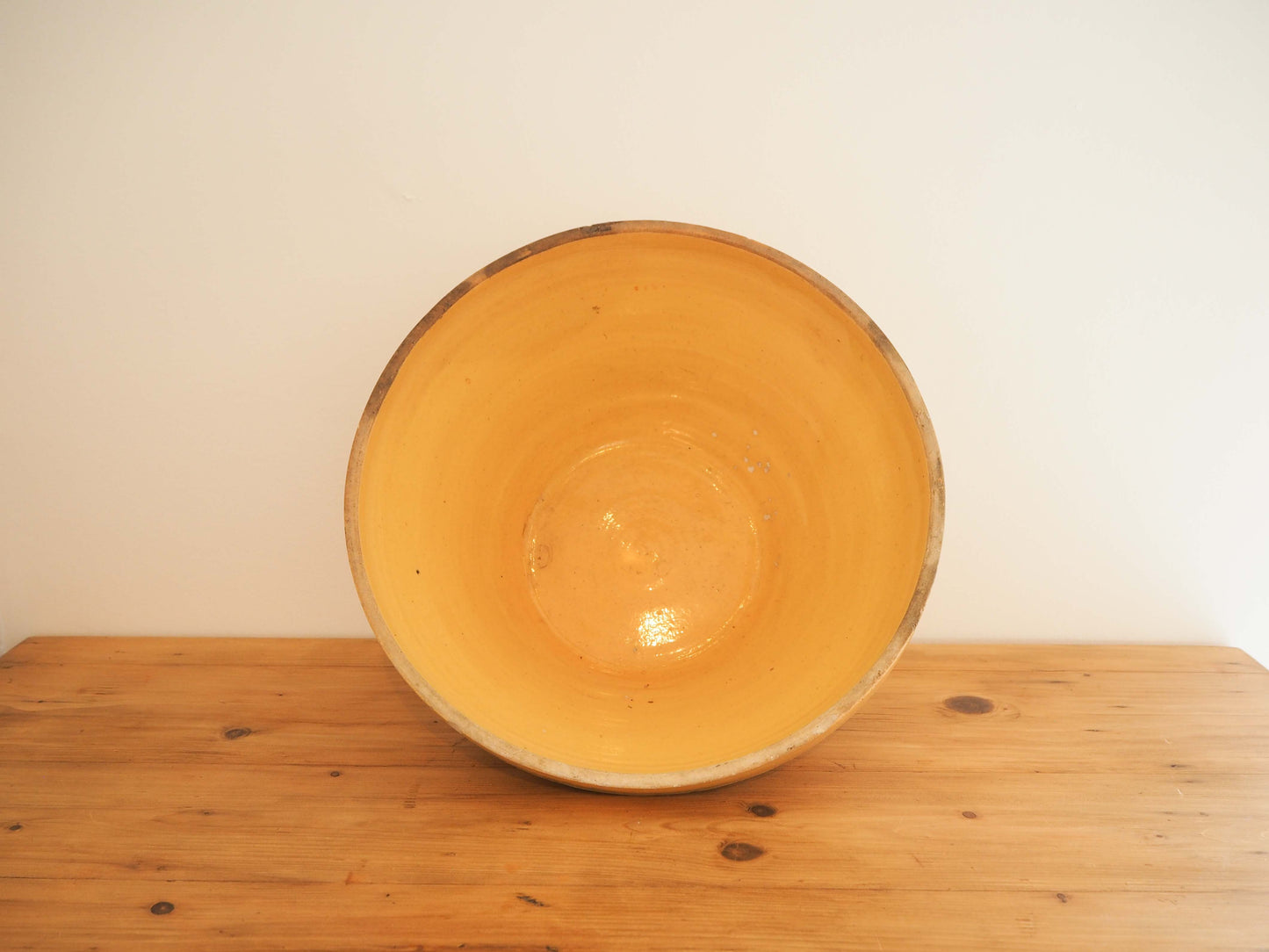 Vintage Antique Original Yellow Glazed French Terracotta Dairy Bowl