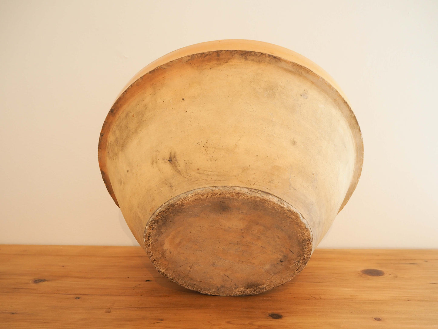 Vintage Antique Original Yellow Glazed French Terracotta Dairy Bowl