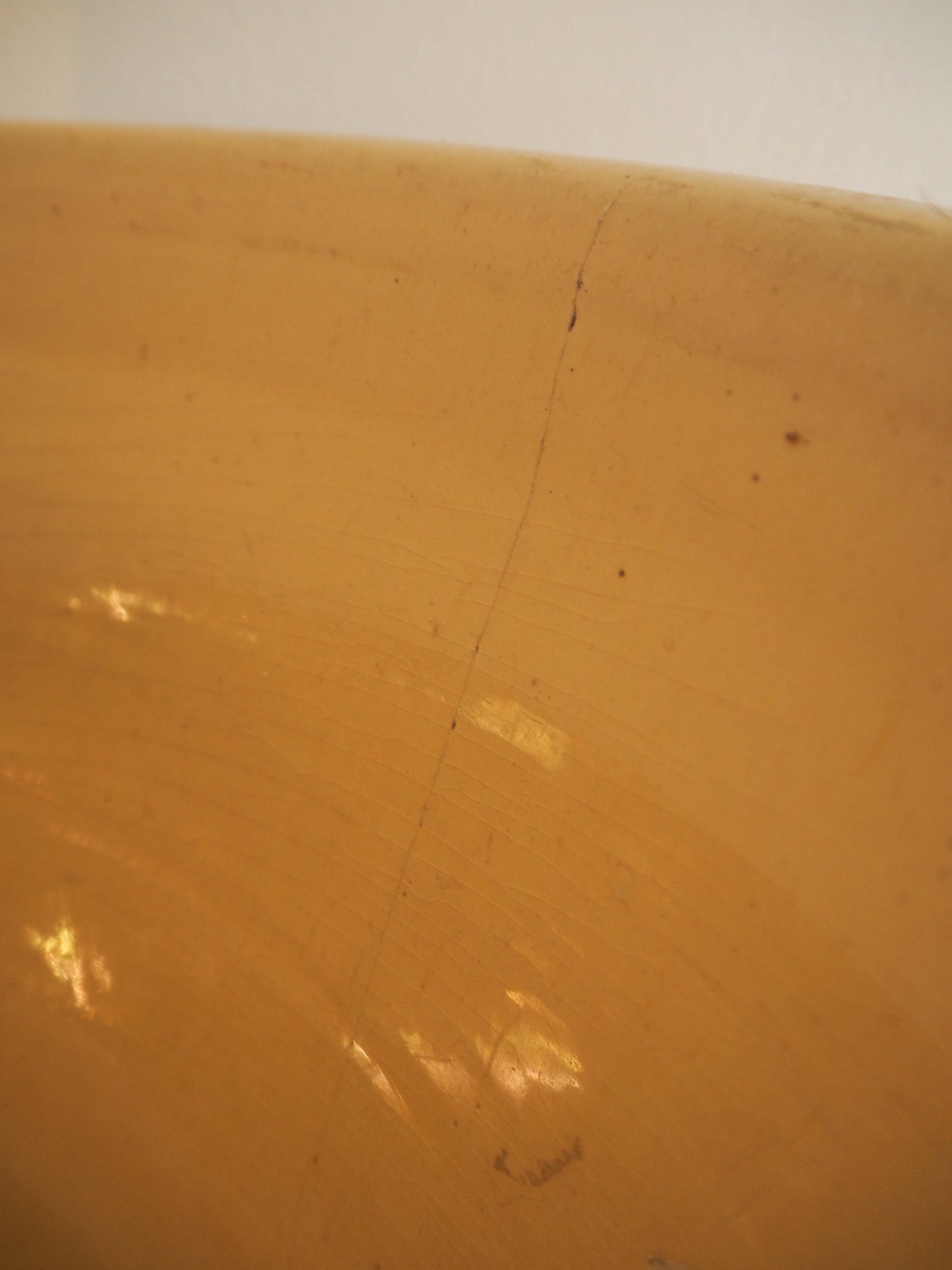 Large Vintage Antique Original Cream Glazed French Terracotta Dairy Bowl