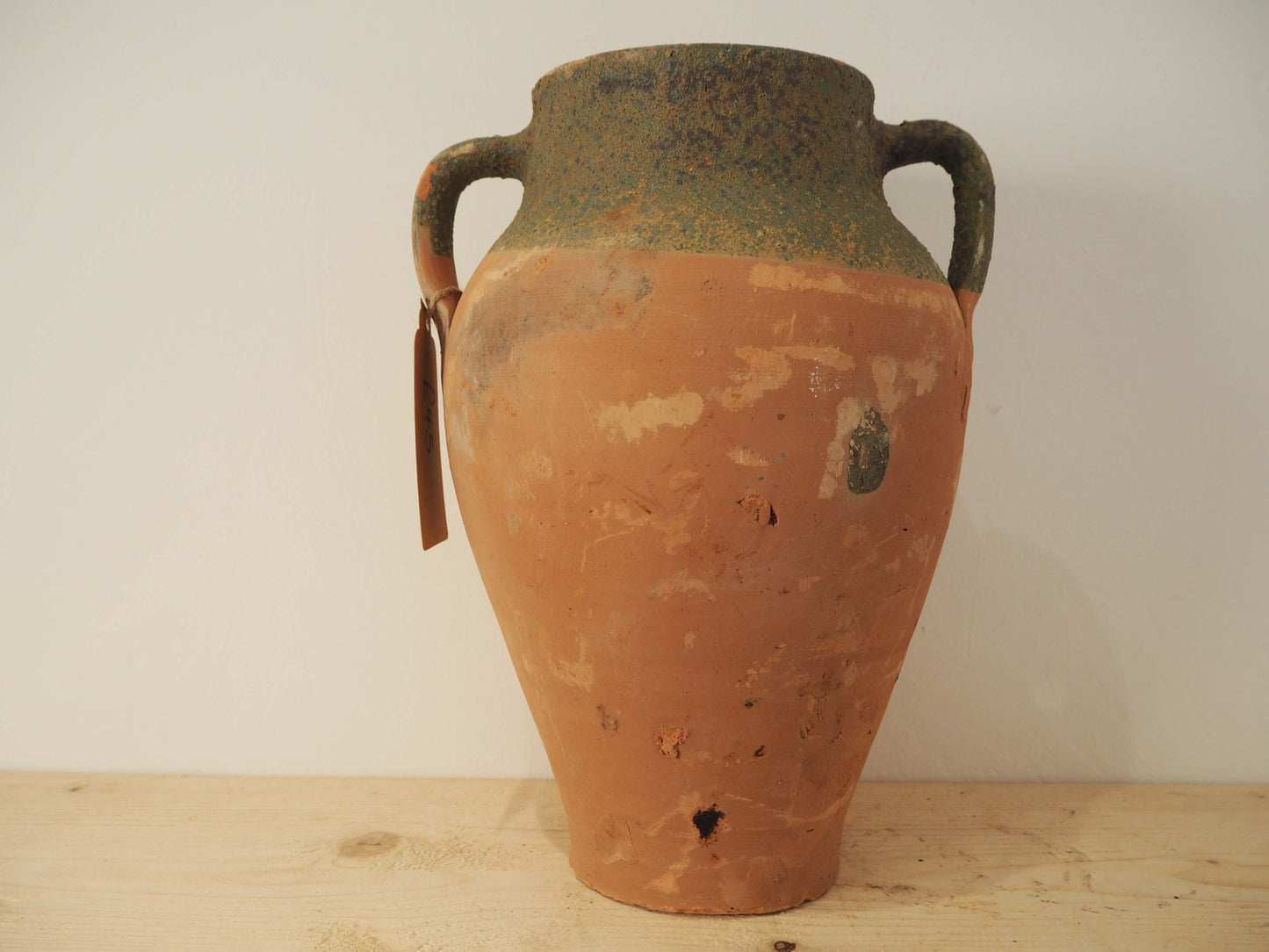 Vintage Antique Terracotta Turkish Green Glazed Handle Pot / Olive Jar / Green Glazed Rim