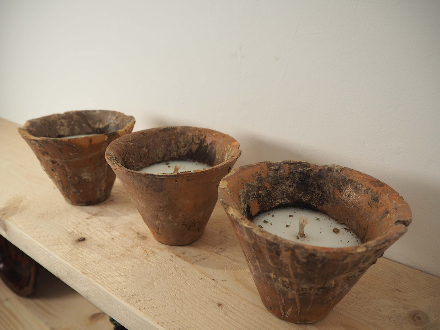 Vintage Antique French Terracotta Pine Resin Collection Pot Candles (Sold Individually)