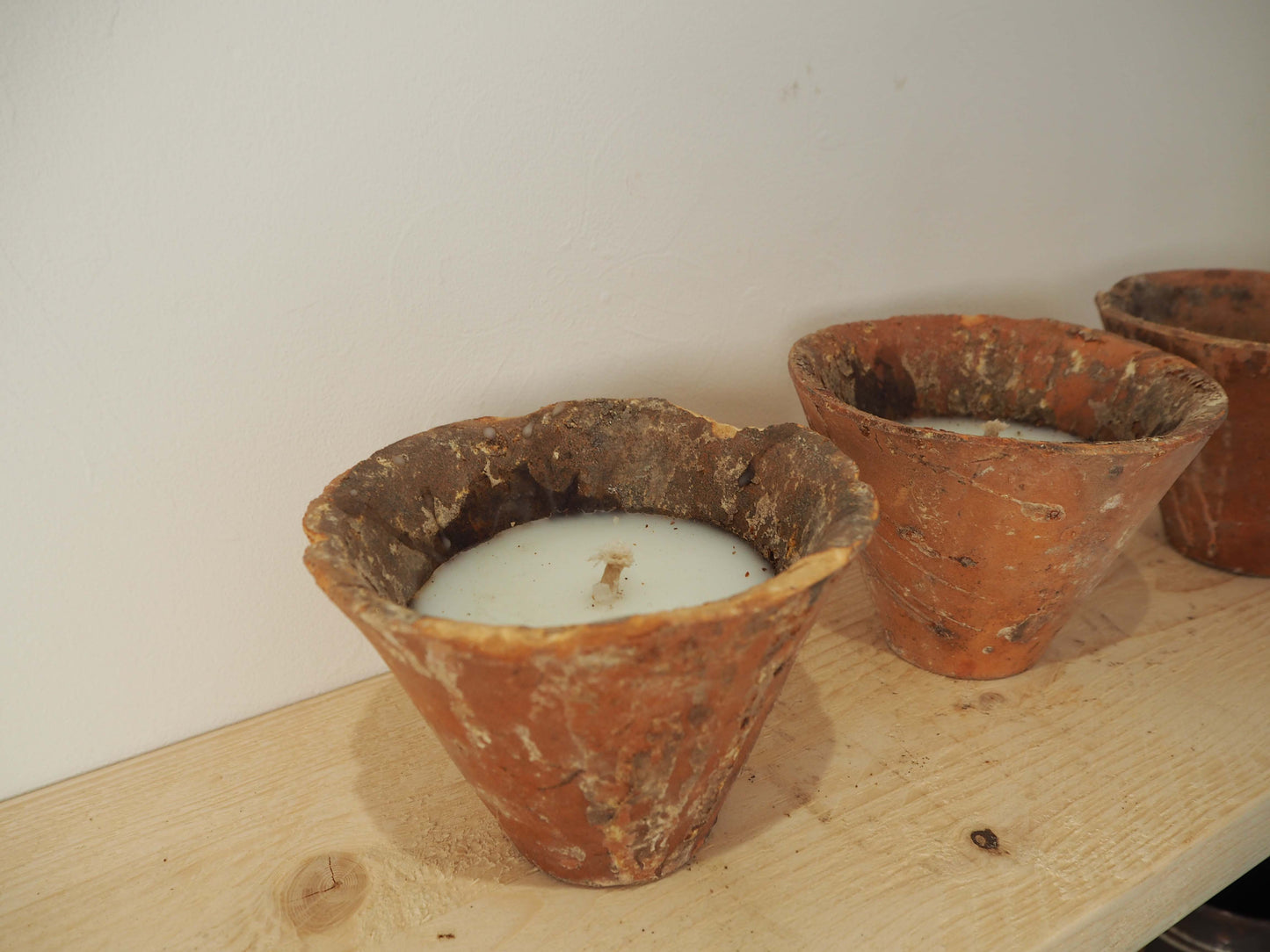 Vintage Antique French Terracotta Pine Resin Collection Pot Candles (Sold Individually)