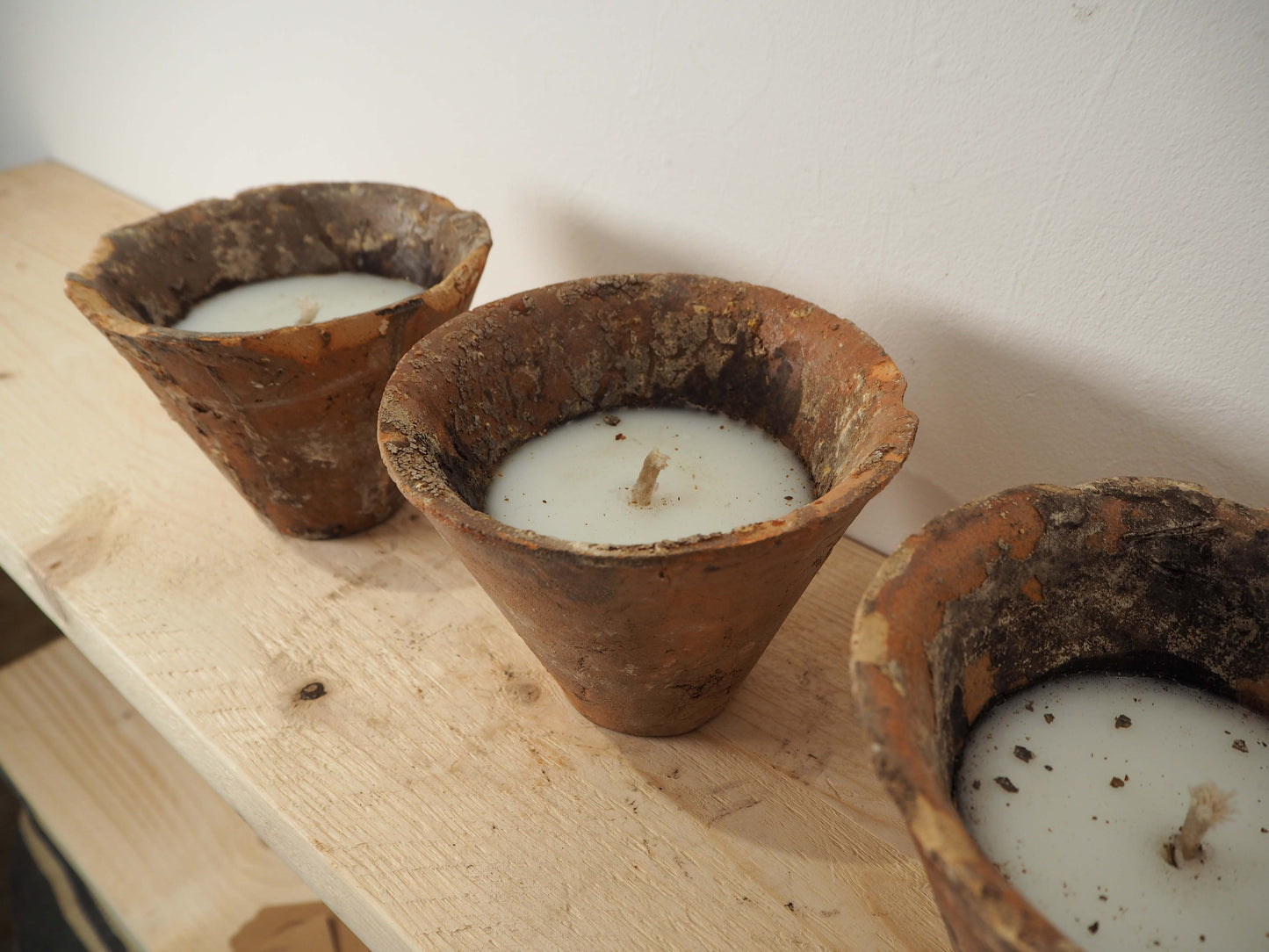 Vintage Antique French Terracotta Pine Resin Collection Pot Candles (Sold Individually)