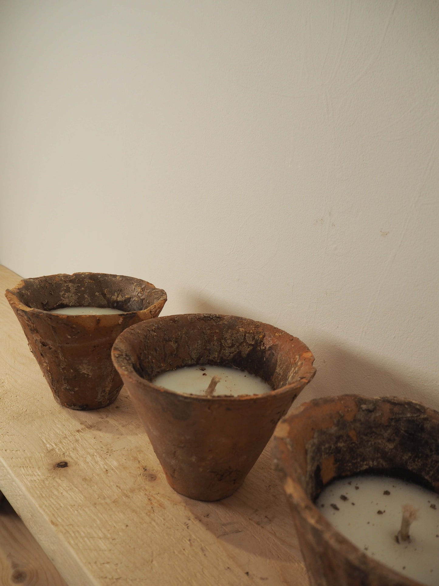 Vintage Antique French Terracotta Pine Resin Collection Pot Candles (Sold Individually)