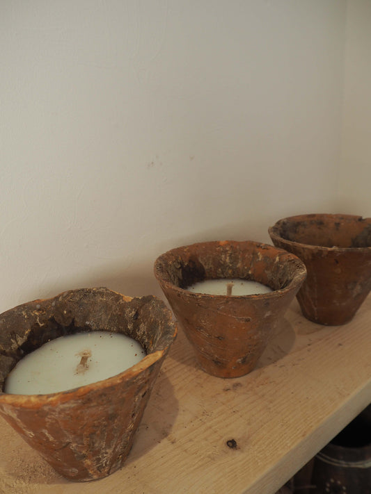 Vintage Antique French Terracotta Pine Resin Collection Pot Candles (Sold Individually)