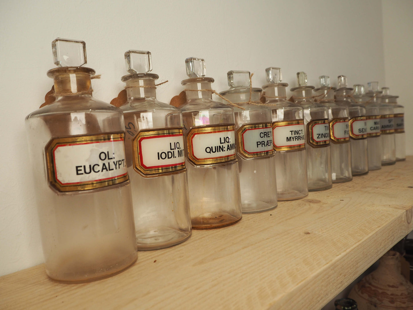 Vintage Antique Chemist Apothecary Glass Bottle with Original Label and Stopper (Sold Individually)