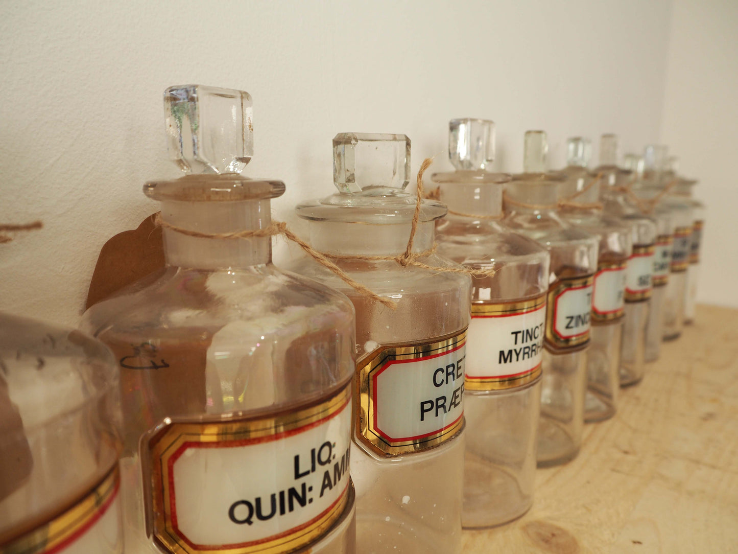 Vintage Antique Chemist Apothecary Glass Bottle with Original Label and Stopper (Sold Individually)