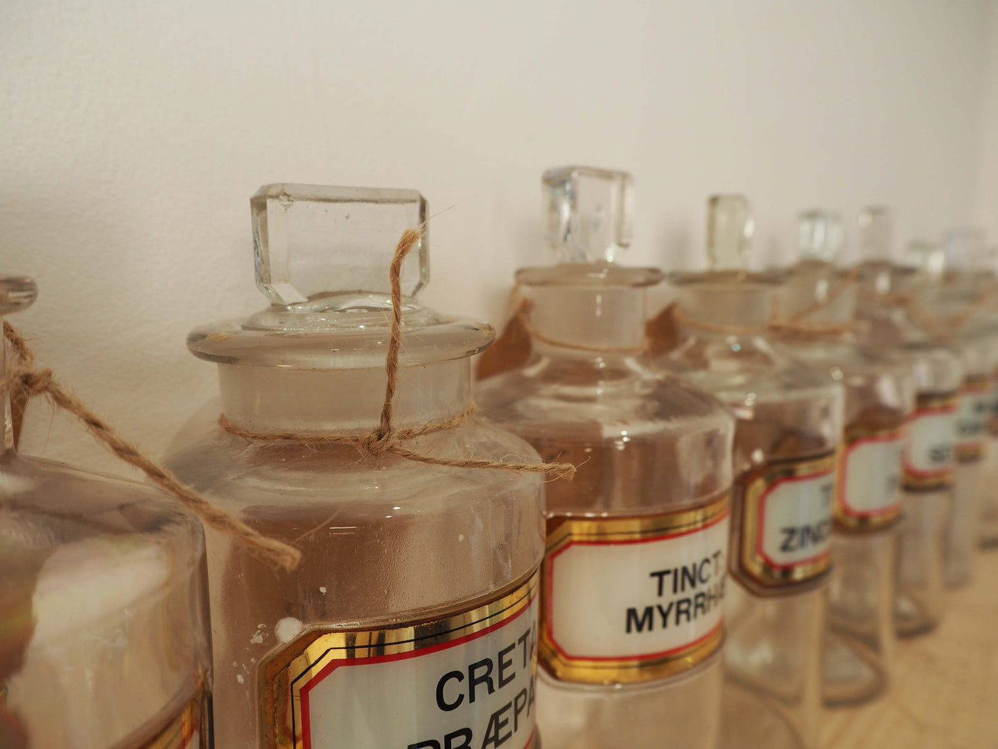 Vintage Antique Chemist Apothecary Glass Bottle with Original Label and Stopper (Sold Individually)