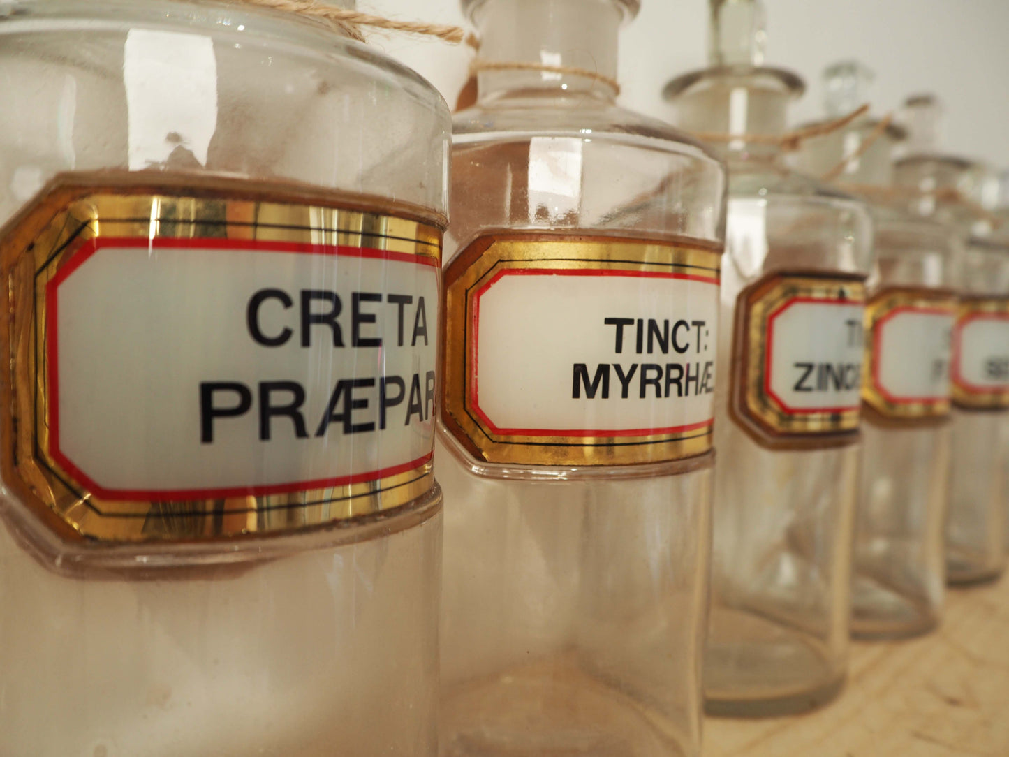 Vintage Antique Chemist Apothecary Glass Bottle with Original Label and Stopper (Sold Individually)