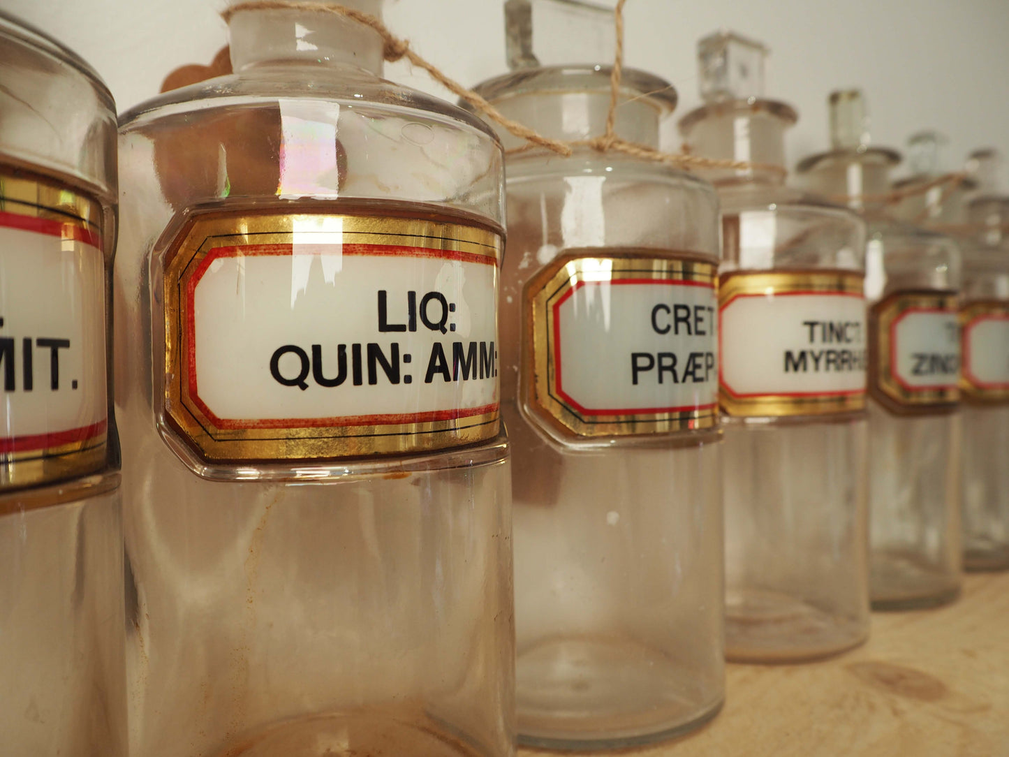 Vintage Antique Chemist Apothecary Glass Bottle with Original Label and Stopper (Sold Individually)