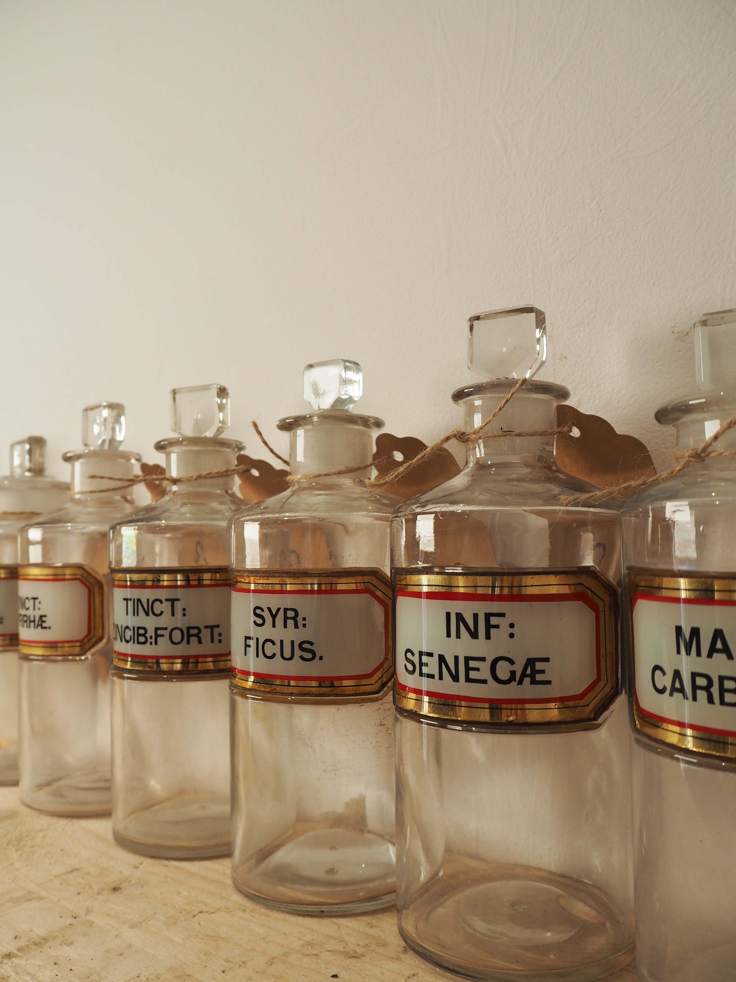 Vintage Antique Chemist Apothecary Glass Bottle with Original Label and Stopper (Sold Individually)