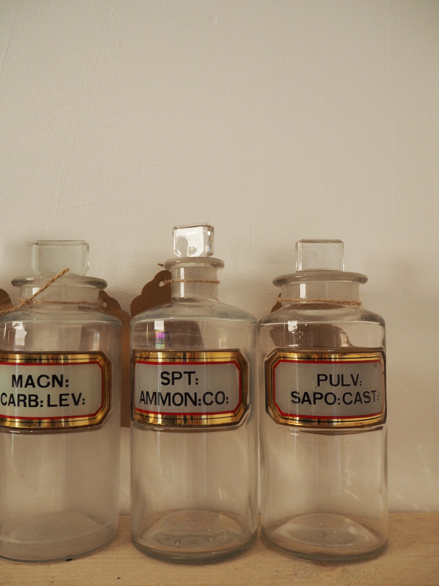 Vintage Antique Chemist Apothecary Glass Bottle with Original Label and Stopper (Sold Individually)