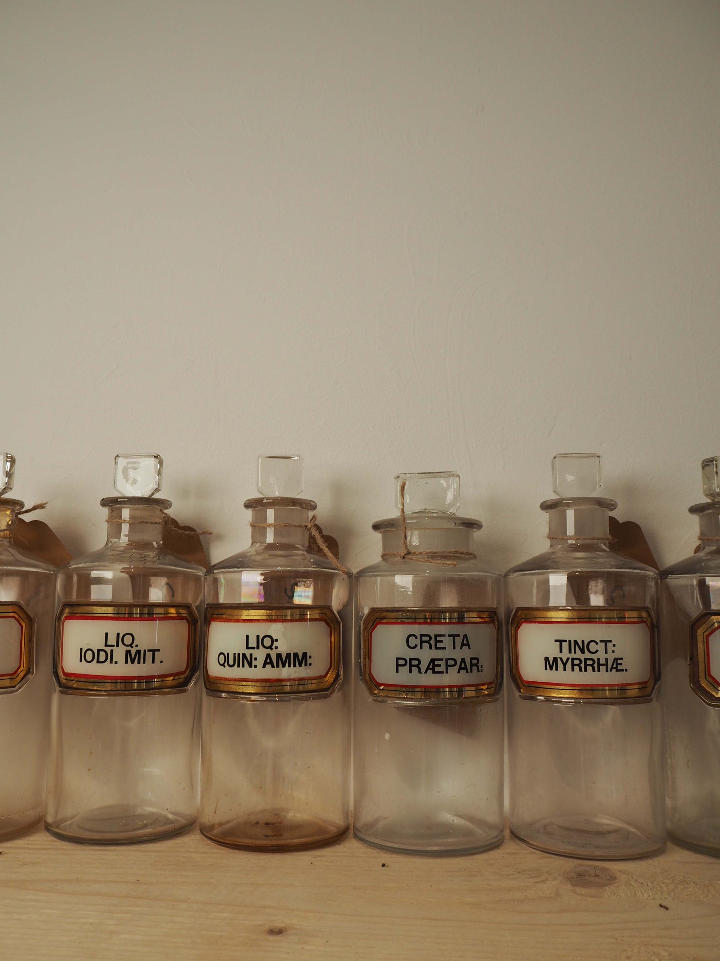 Vintage Antique Chemist Apothecary Glass Bottle with Original Label and Stopper (Sold Individually)