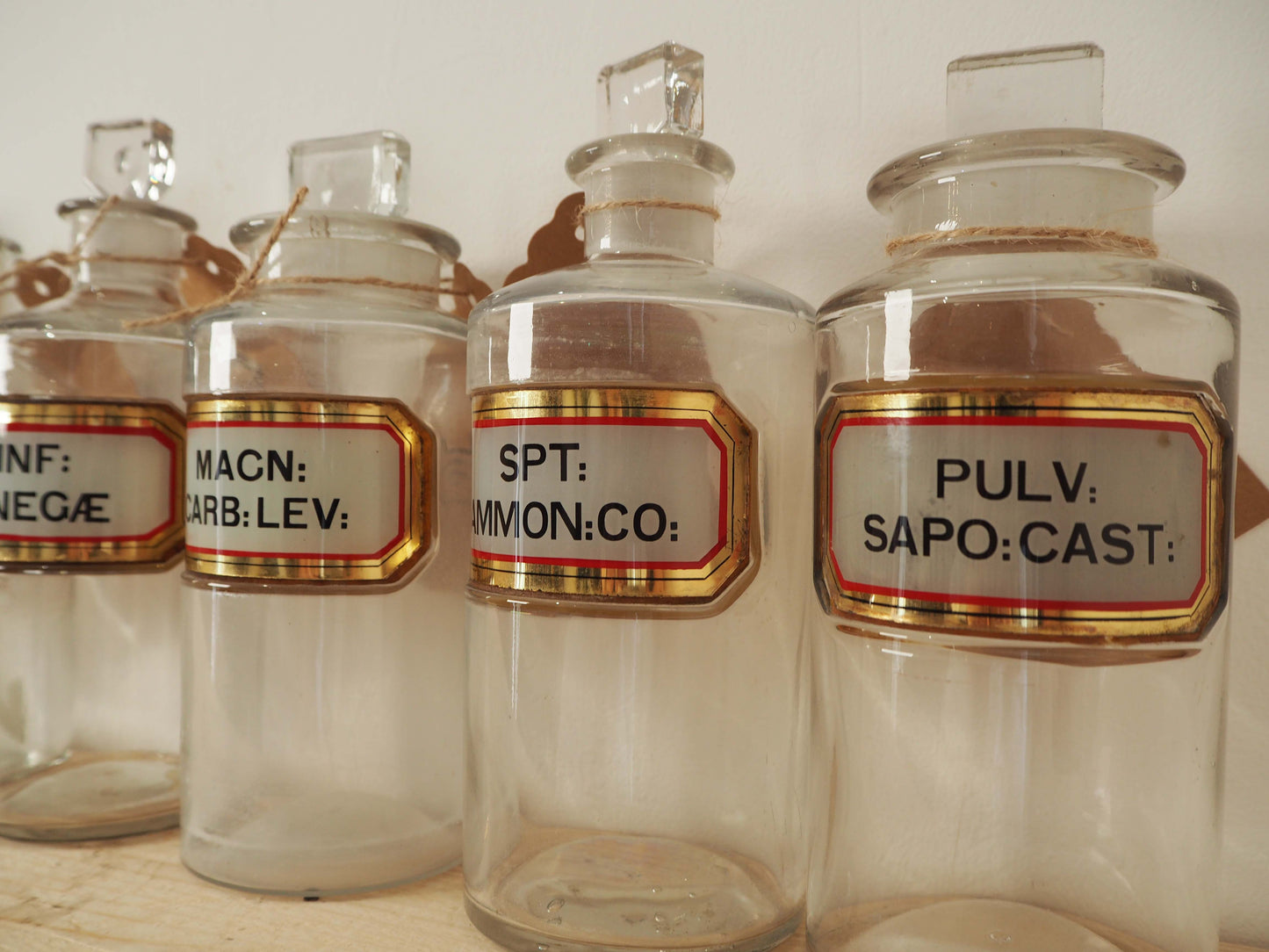 Vintage Antique Chemist Apothecary Glass Bottle with Original Label and Stopper (Sold Individually)