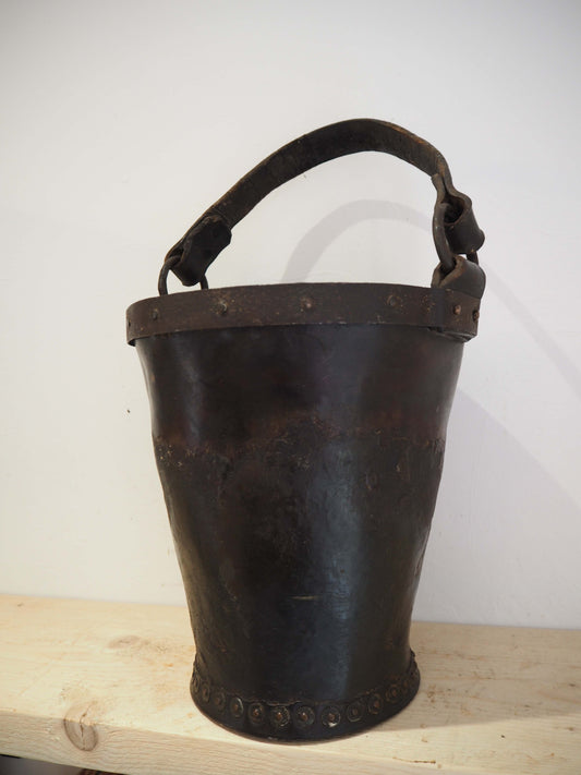 Antique Victorian Leather Fire Bucket / Fireplace Storage