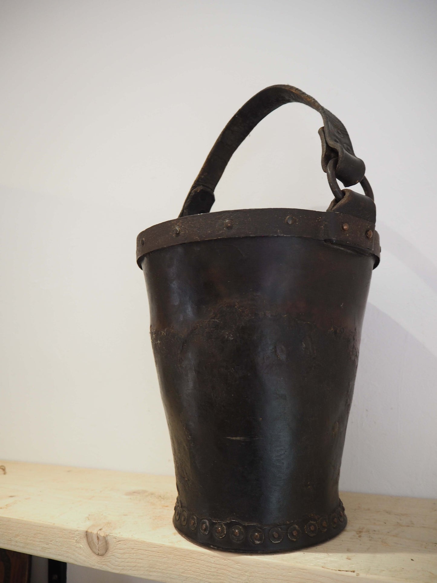 Antique Victorian Leather Fire Bucket / Fireplace Storage