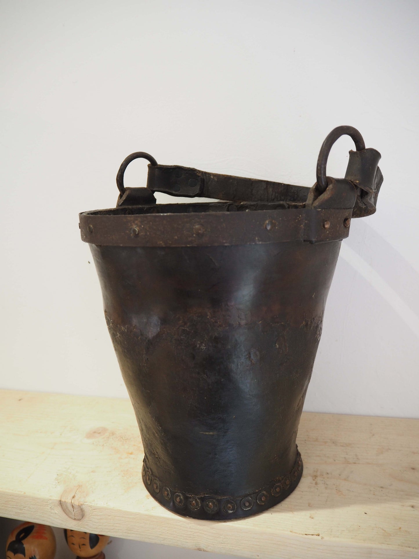 Antique Victorian Leather Fire Bucket / Fireplace Storage