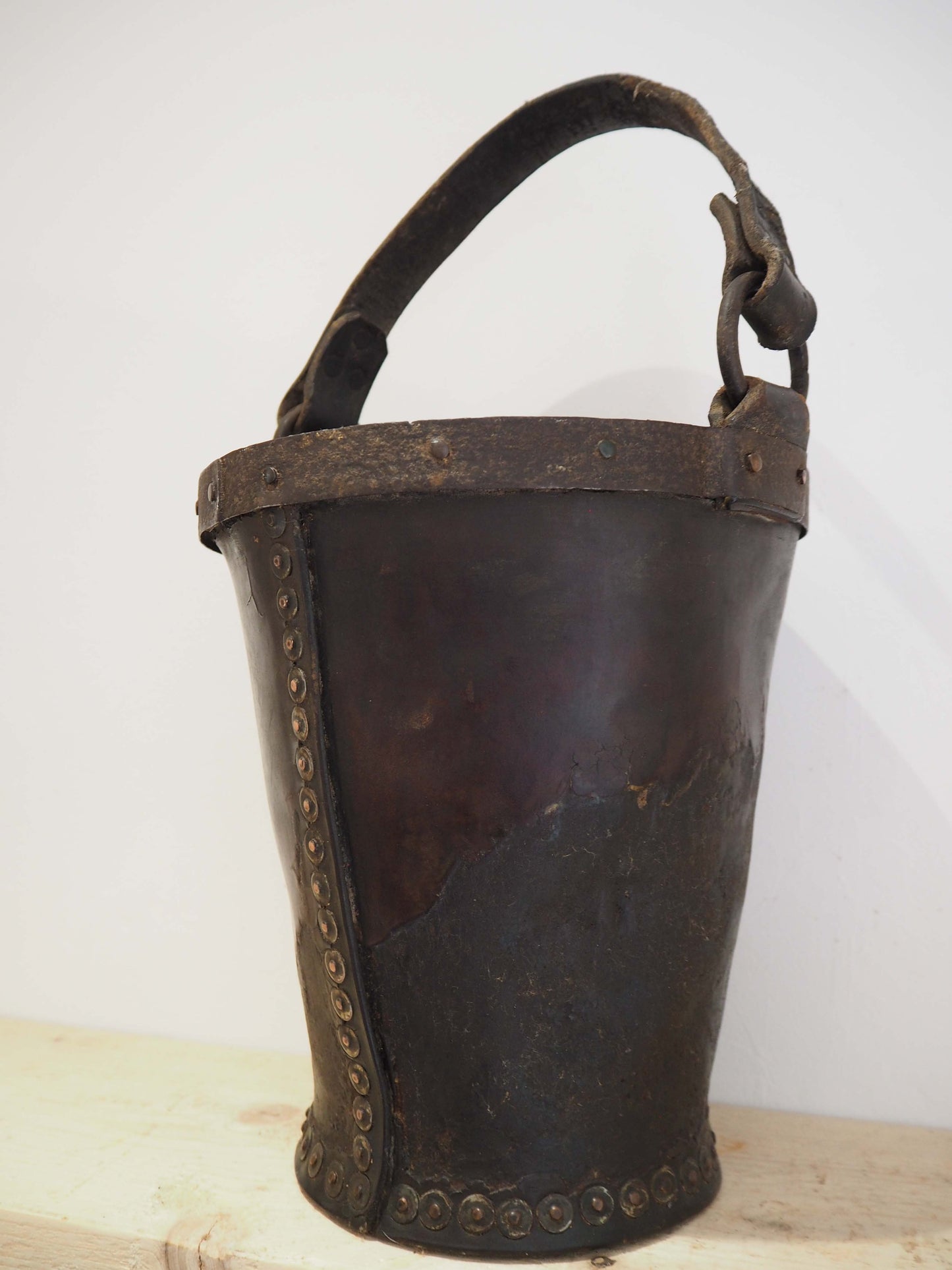 Antique Victorian Leather Fire Bucket / Fireplace Storage