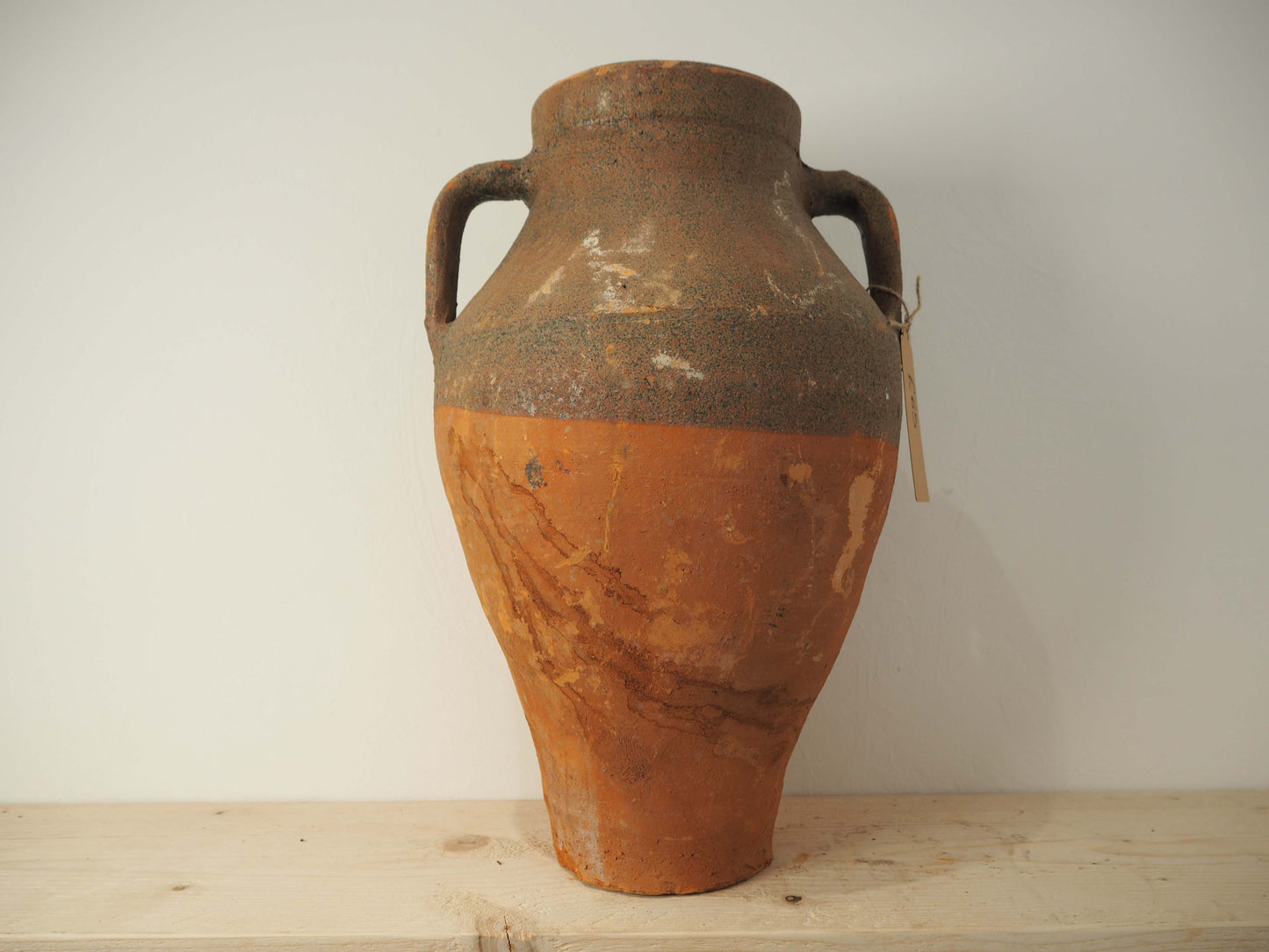 Vintage Antique Terracotta Turkish Green Glazed Handle Pot / Olive Jar / Green Glazed Rim