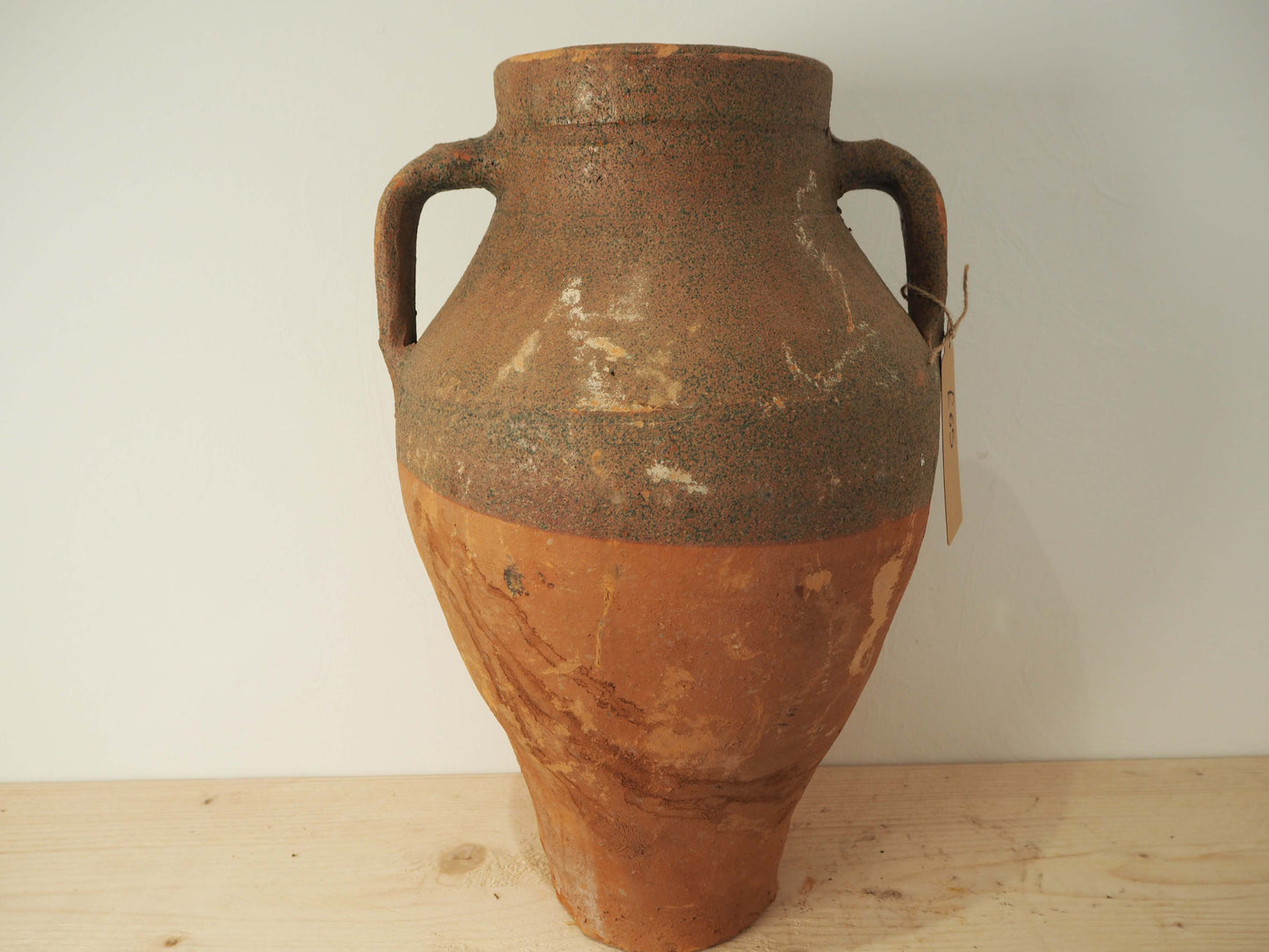 Vintage Antique Terracotta Turkish Green Glazed Handle Pot / Olive Jar / Green Glazed Rim