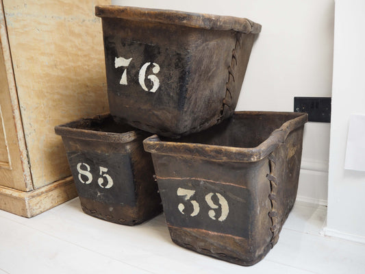 Antique Vintage 19th Century Buffalo Rawhide Mill Bucket / Industrial Factory Bin