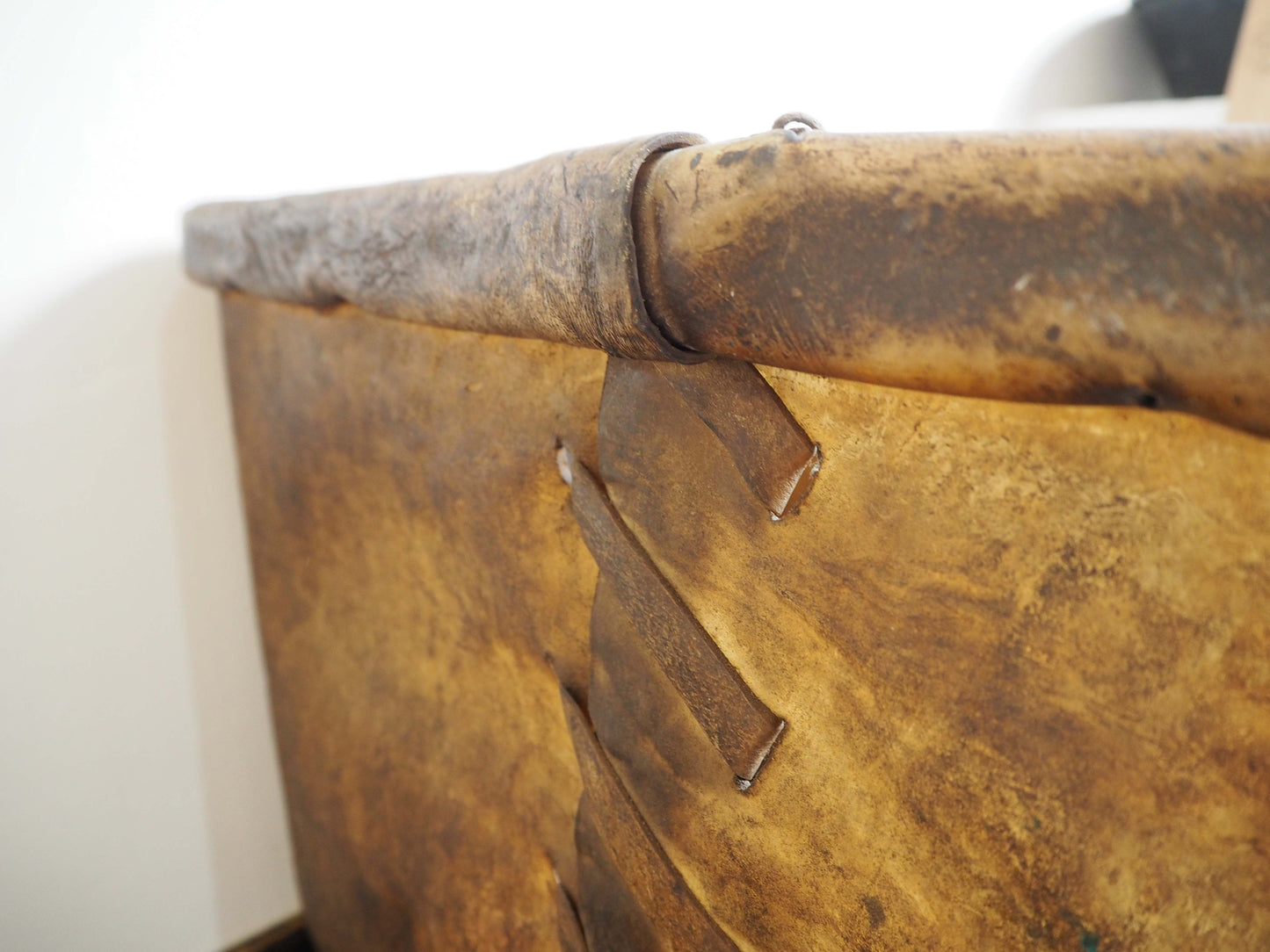 Antique Vintage 19th Century Buffalo Rawhide Mill Bucket / Industrial Factory Bin