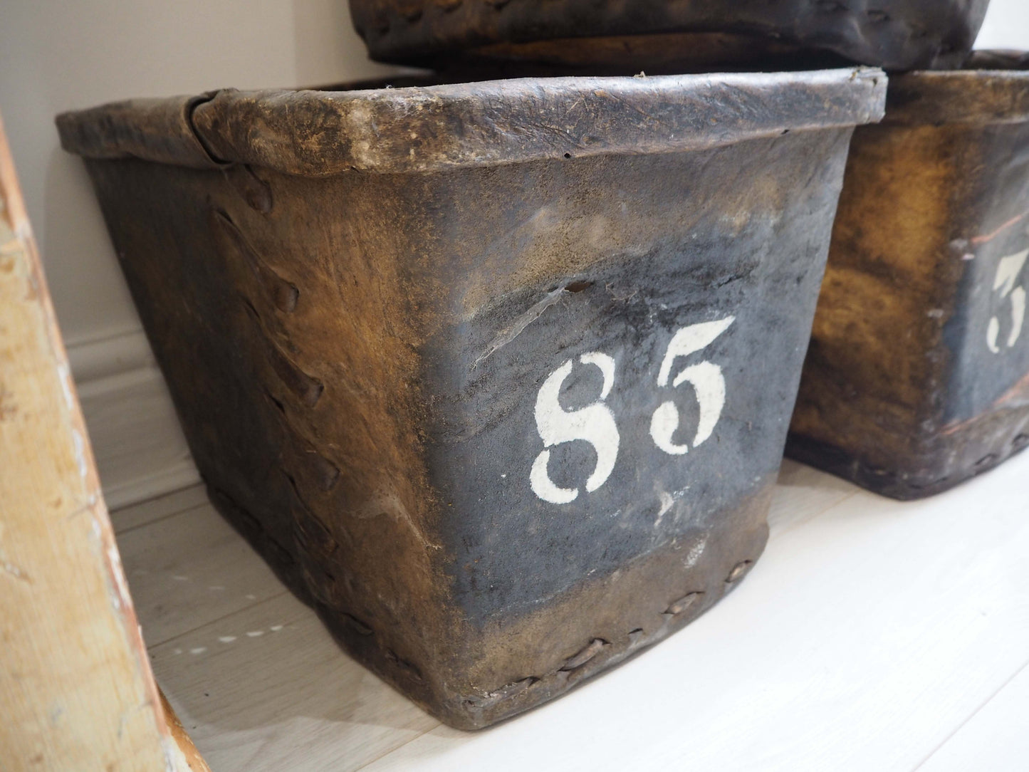 Antique Vintage 19th Century Buffalo Rawhide Mill Bucket / Industrial Factory Bin