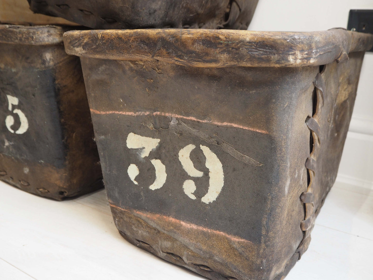 Antique Vintage 19th Century Buffalo Rawhide Mill Bucket / Industrial Factory Bin