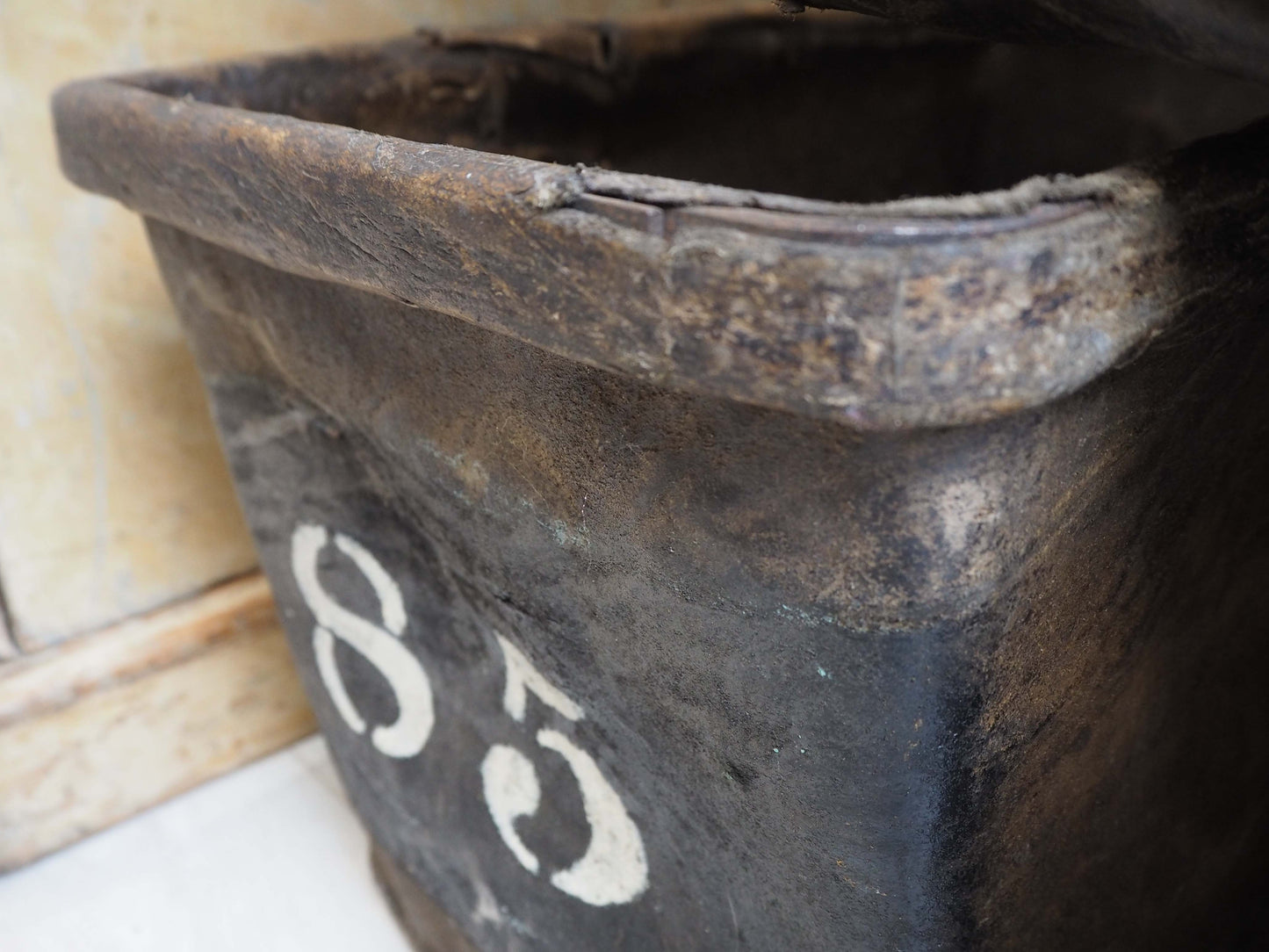 Antique Vintage 19th Century Buffalo Rawhide Mill Bucket / Industrial Factory Bin