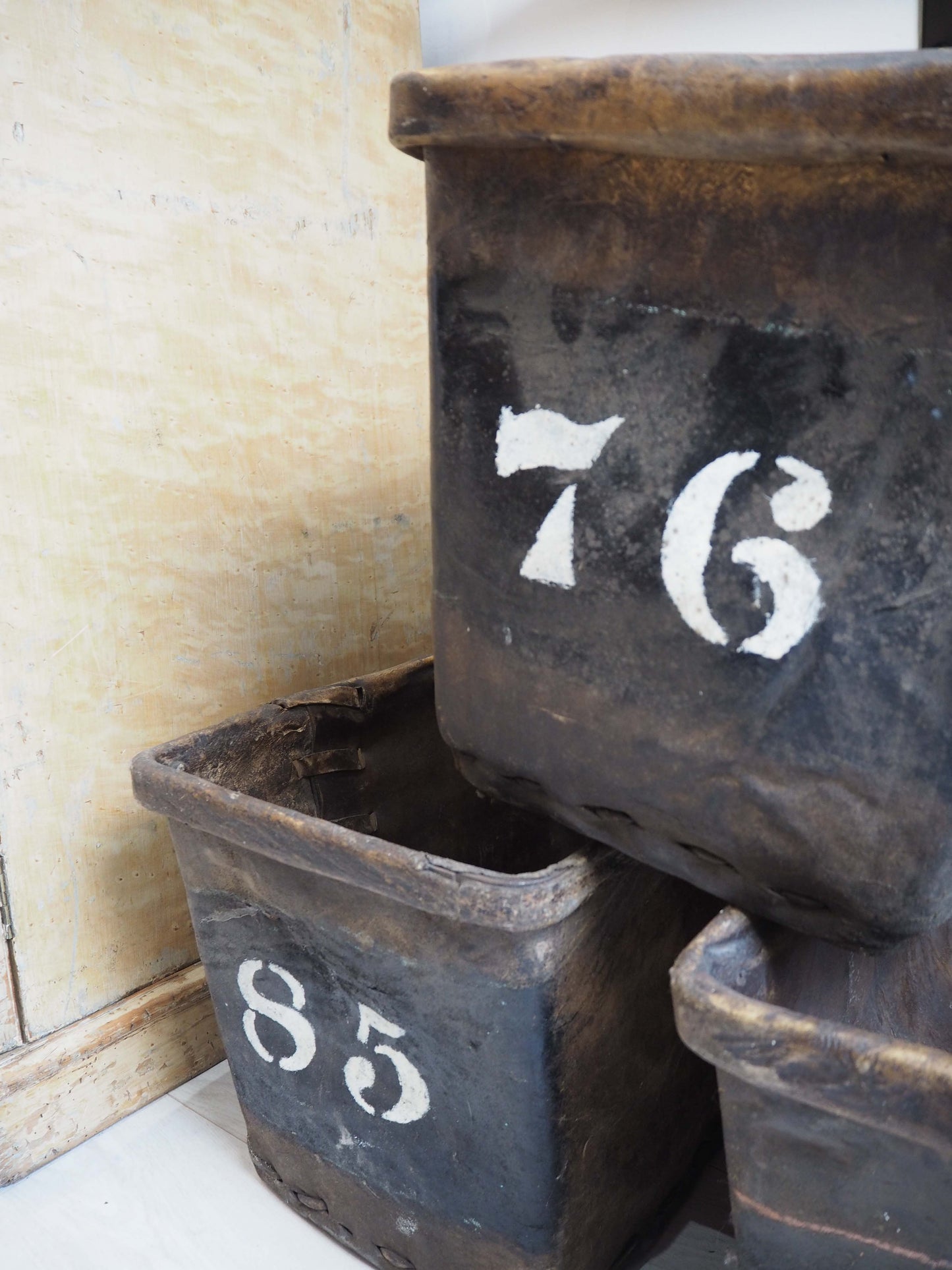 Antique Vintage 19th Century Buffalo Rawhide Mill Bucket / Industrial Factory Bin