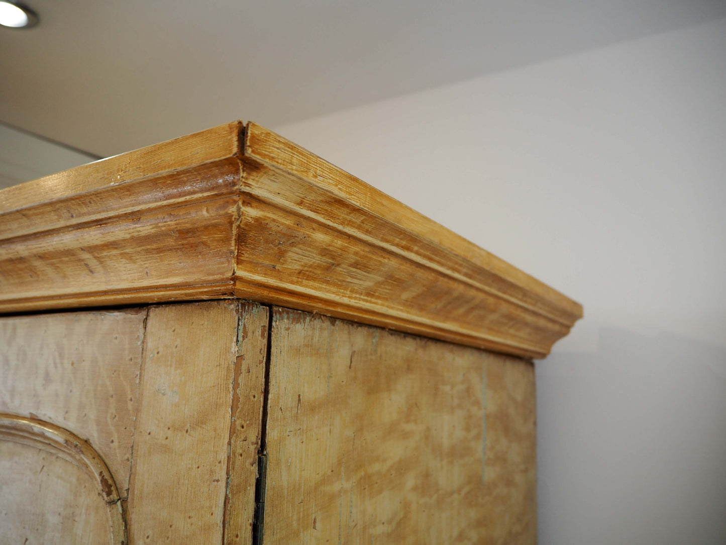 Antique Vintage Pitch Pine Swedish Linen Press with Scumbled Satin Birch Finish Circa 19th Century / Cupboard