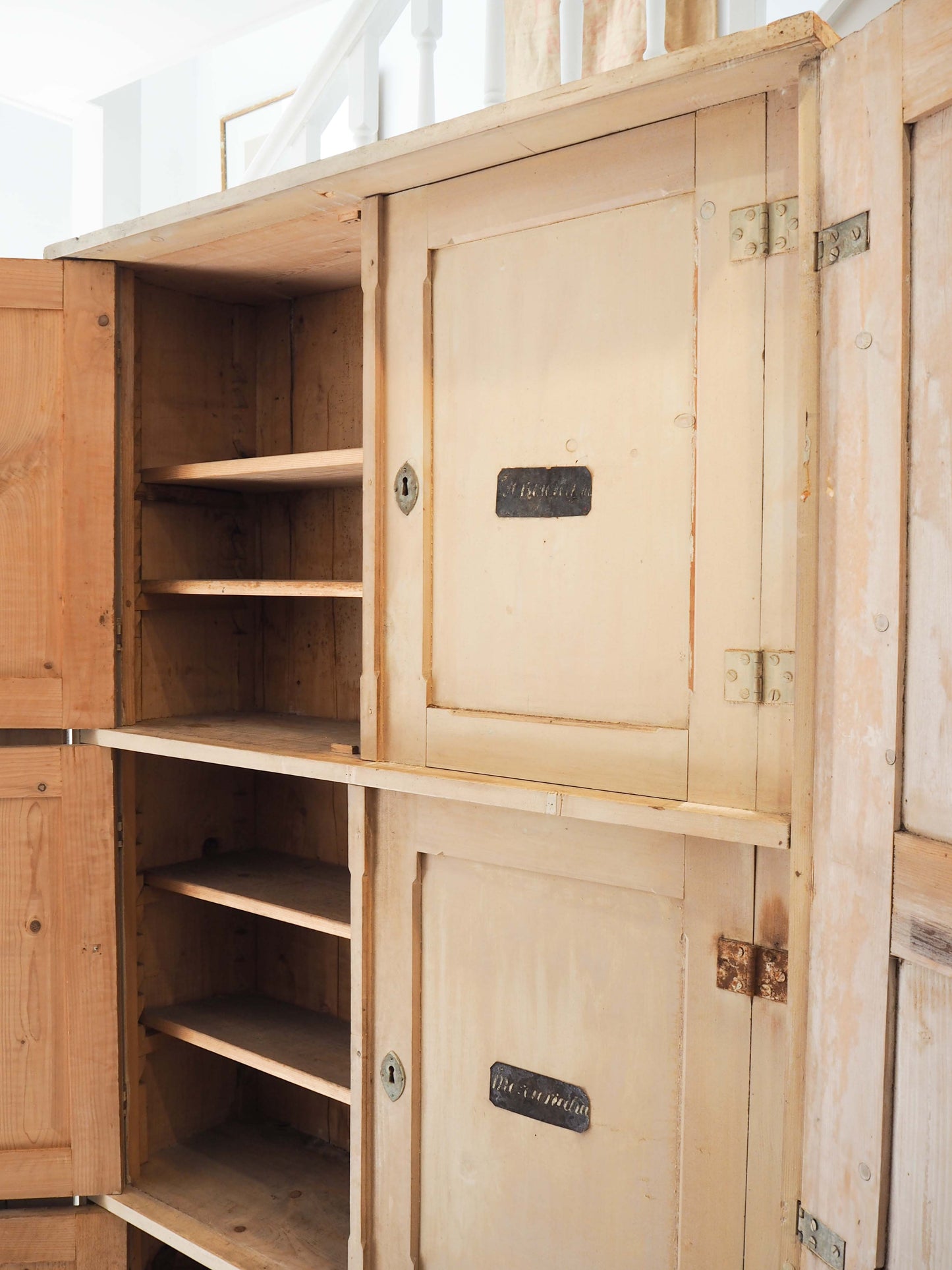 Antique Vintage French Apothecary Painted Pine Cabinet with Original Labels / 19th-Century Furniture
