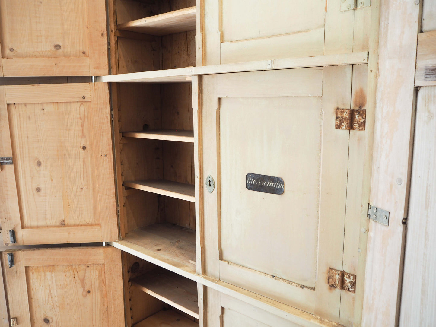 Antique Vintage French Apothecary Painted Pine Cabinet with Original Labels / 19th-Century Furniture