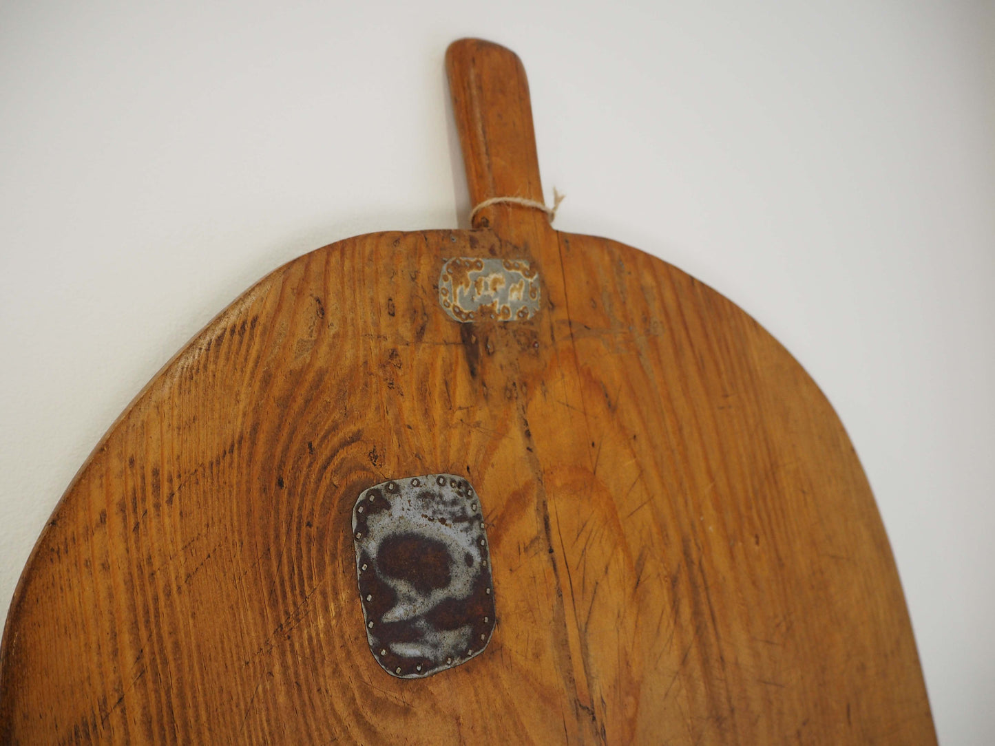 Antique Vintage Large Turkish Wooden Bread Board with Metal Repair Detailing / Chopping Charcuterie Board / Wooden Serving Plate